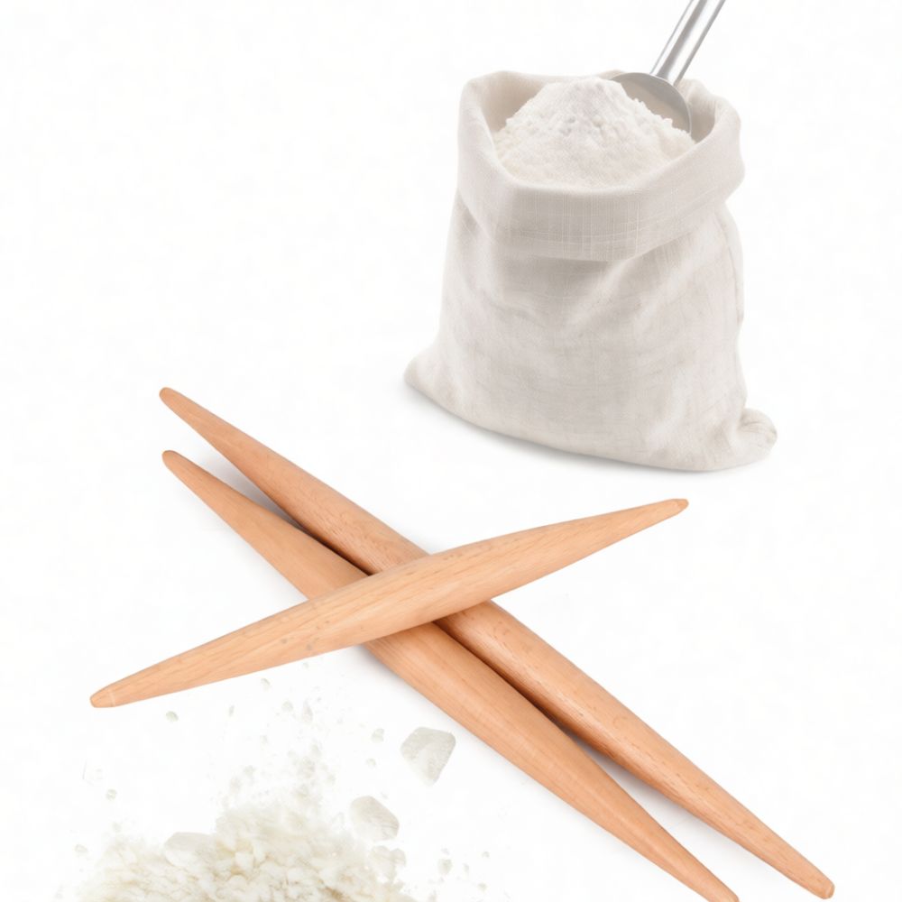 Kitchen Roller Baking - ไม้คลึงแป้งไม้เนื้อแข็ง ปลายแหลม สำหรับคลึงแป้งสไตล์จีนดั้งเดิม อุปกรณ์ครัวสำหรับเตรียมแป้งพาสต้า พิซซ่า และการอบ