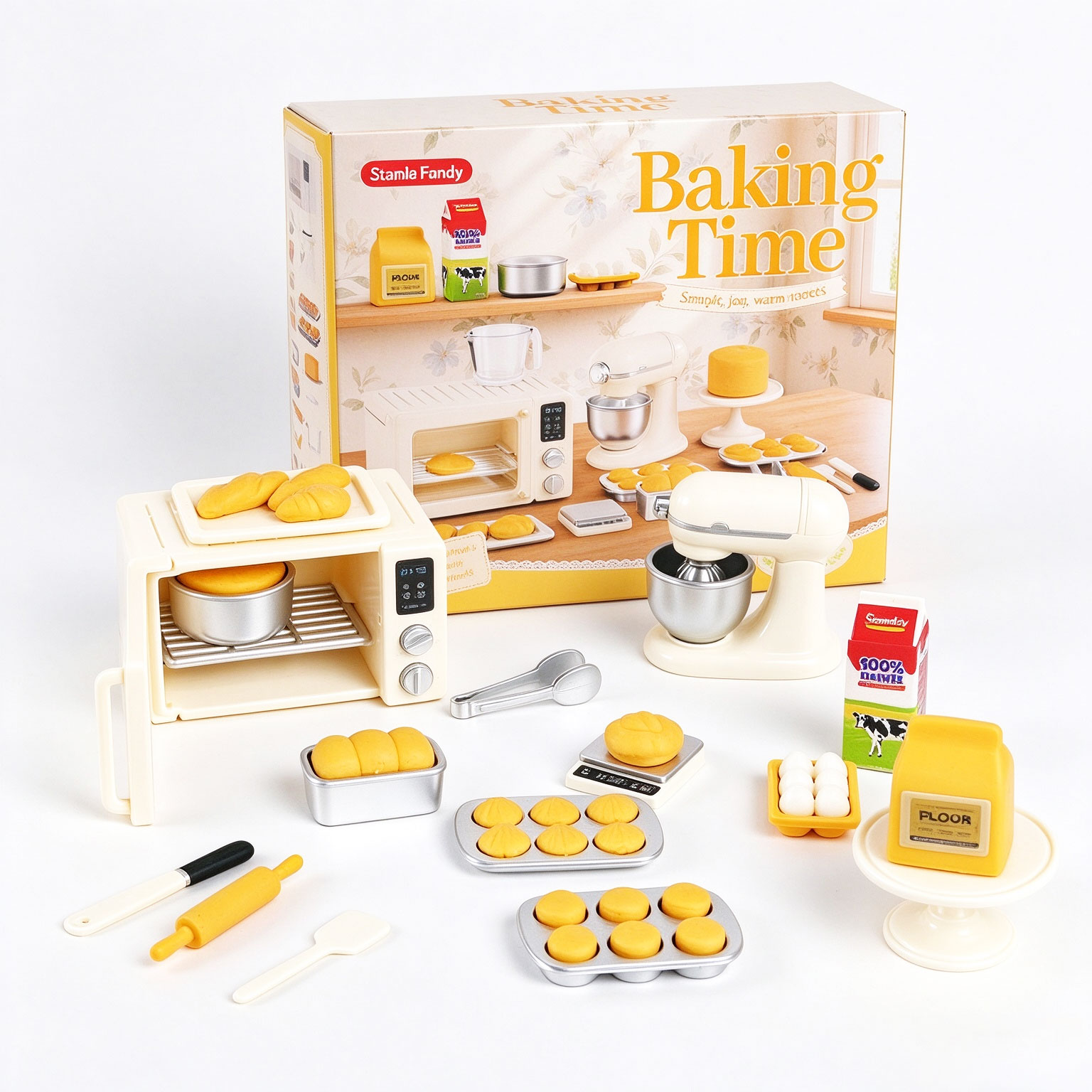 Baking Kitchen Set - ชุดของเล่นจำลองการทำขนมขนาดเล็ก ชุดครัวบ้านตุ๊กตา เตาอบและเครื่องผสมขนาดจิ๋ว ของเล่นจำลองอาหาร ของขวัญสำหรับเด็กเล็ก ชุดบทบาทสมมติสำหรับเด็กชายและเด็กหญิง